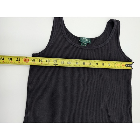 Lauren‎ Ralph Lauren Petite Ribbed Tank Top Black P M 100 Cotton - Picture 8 of 12